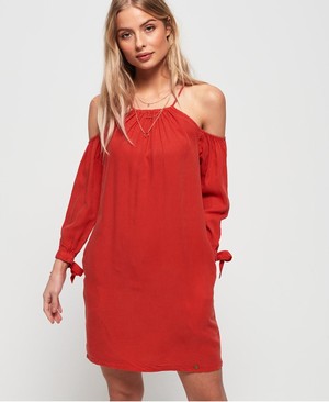 Superdry Eden Cold Shoulder Női Ruhák Piros | ACIHF9640